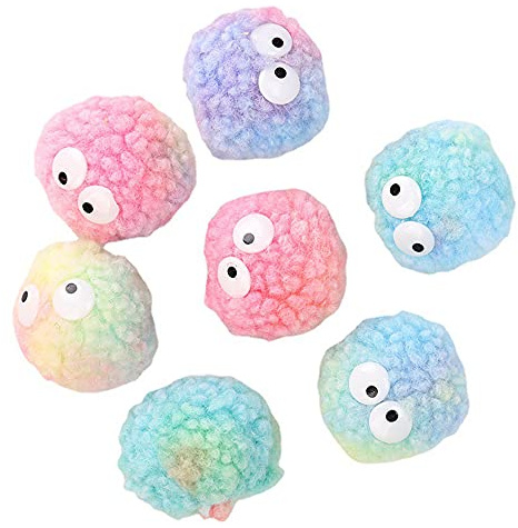 6 Stück 5cm Bunte Pompons Fellbommel Pompom,Süßer Cartoon Augen Elfen Staub Bommel Pom Pom Bälle Flauschigen Plüsch Bälle für DIY Handwerk Damen Mädchen Tasche Schuh Mützen Anhängern Dekoration