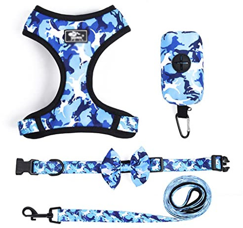 Camouflage Hundegeschirr, Weste, Leine und Halsband, Set für kleine Hunde, Verstellbarer Brustgurt für französische Bulldoggen