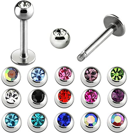 1,2 mm Lippen Piercing Labret Kristall Kugel Ohr Helix Tragus Madonna Medusa 10 mm / Pink