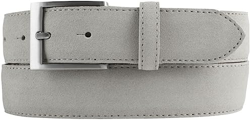 BELTINGER Italienischer Veloursleder-Gürtel, 35 mm breit, Herren, Anzuggürtel, Hosengürtel, Wildleder, Schließe Silber | Hellgrau 90cm