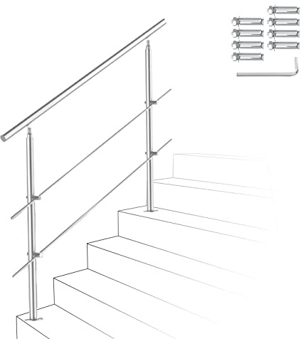 Izrielar 120cm Treppengeländer Edelstahl mit 2 Querstreben, Handlauf Winkelverstellbar, Geländer für Außen & Innen, ZA-4018-M-1z
