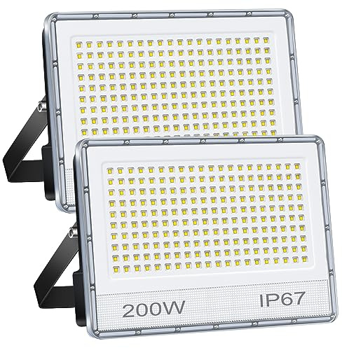 ANNIFUNLY 2PC Focos LED Exterior 200W, 20000LM Floodlight Super Brillante | Proyector LED 6500K Blanco Frío, Foco Reflector LED IP67 Impermeable Focos LED para Garaje Jardín Patio Parque