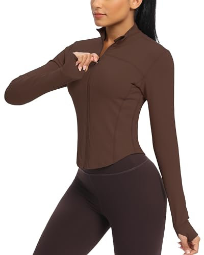 QUEENIEKE Sportjacke Damen Kurz, Laufjacke & Yoga Jacke Atmungsaktiv – Running Jacket Women für Fitness, Gym, Workout(Stadtbraun, M)