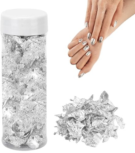Tissting Silberblatt Blatt Flocken 2g Silber Essbar Tortendeko Imitation Metallische Blatt Folien Flocken Blattgold für Kochen, Kuchen, Pralinen, Spa