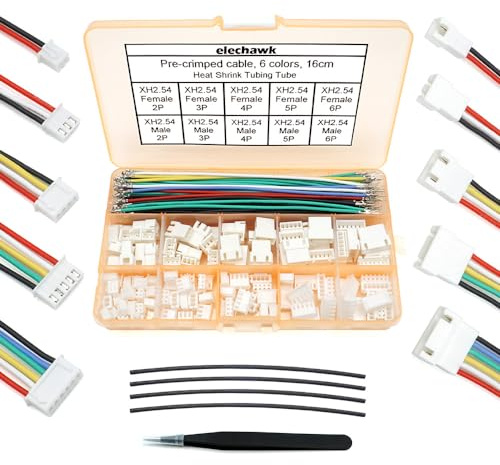 XH 2,54 mm Stecker-Set, JST XH kompatibel, 2,5 mm Rasterung, männlich, weiblich, Stecker und 22 AWG vorgecrimpte Silikonkabel, Draht 2, 3, 4, 5, 6 Pins