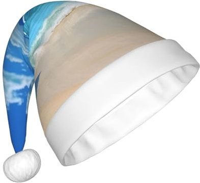VTCTOASY Weihnachtsmannmütze mit Regenschirmmotiv am Strand, Unisex, Plüsch, Weihnachtsmütze für Neujahr, festliche Party