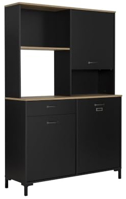 INDUSTRIELLER KÜCHENBUFFET PETRO, Helvezia Eiche/Schwarz, 119 x 41 x 180 cm, industrieller küchenbuffet