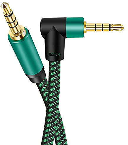 OVGCYG Aux Cable 3.5mm Audio Mic Lead 90 Degree 4-Pole TRRS Male to Male Lead Headphone Mini Jack Stereo Cord Compatible with Car Aux Microphone Headset Earphone Speaker Xbox Laptop PC TV MP3 (10M)