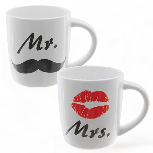 MIJOMA Mr. & Mrs. - Set di 2 tazze da caffè di alta qualità, design moderno, regalo perfetto per coppie, matrimoni, feste di casa, 300 ml, adatti al microonde e alla lavastoviglie