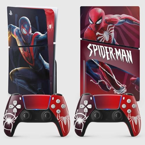 Sticker PS 5 Slim Spider, Autocollant PS 5 Gaming, Console et Manette, Edition Slim Disque, Skin Miles Moralles (2 Manettes)