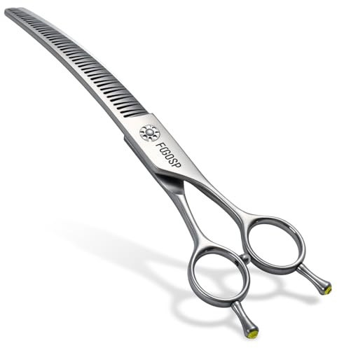FOGOSP Professional 3D Curved Chunkers Dog Grooming Scissors 7'' Curved Thinning Shears for Dogs Pet 42 Teeth Japan VG10 Sharp and Durable