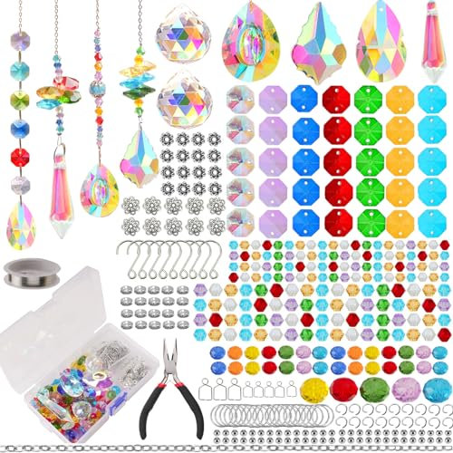 LPKADQA 500 Stück DIY-Sonnenfänger-Bastelsets für Erwachsene, DIY-Sonnenfänger-Prismen-Set für drinnen und draußen, Gartendekoration, silberfarben, DIY-Sonnenfänger-Kristall-Kits, Geschenk für Frauen,