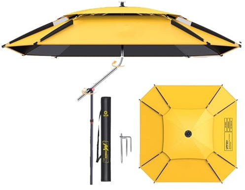 ZYXQQJ Outdoor Fishing Umbrella 6.5ft/7.2ft/7.8ft Beach Umbrella 360° Rotation Portable Umbrella Sun Shade Shelter with Tilt Pole (Color : Yellow, Size : 2.4m/7.8ft)