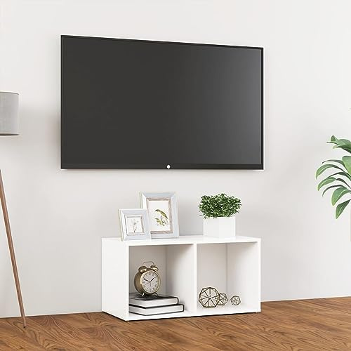 Gecheer Meuble pour TV, table TV, meuble TV, meuble TV, meuble TV, meuble TV, meuble de salon, meuble de salle à manger, télévision bas en contreplaqué blanc 72 x 35 x 36,5 cm