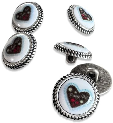 6 Stück Herz auf weißem Kunststoff Inlay I mog Di silber matt Metallknöpfe Ösenknöpfe 15mm oder 20mm (20mm)