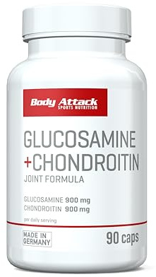 Body Attack GLUCOSAMINE + CHONDROITIN - 90 Caps - Hochdosierte Gelenkkapseln zur Unterstützung des Chondroitin-Haushalts - Support für körpereigene Stoffe in Gelenken & Knorpeln - Aspartamfrei