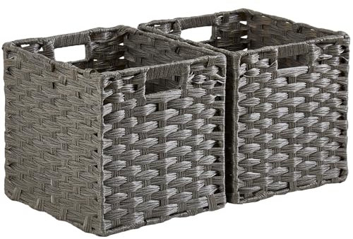 MANGATA Aufbewahrungskorb, 28/31 cm Körbe Aufbewahrung, Korb geflochten aus Polypropylene, 28x28x28 cm, Aschgrau, 2er-Pack