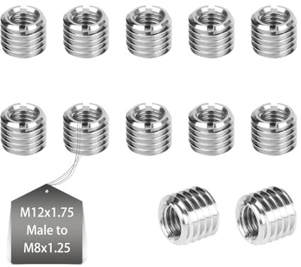 EXLECO 12 x Insert Fileté Metal M12 à M8 10mm Insert Fileté Bois Réparation Insérer Écrou Inox Réducteur de Filetage Insert Conversion Outil Insert Écrou Intérieur M8 X 12,5mm & Extérieur M12 X 1,75mm