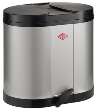 Wesco Ökosammler 170 in der Farbe silber, pulverbeschichtetes Stahlblech, zwei getrennte 15 Liter Einsätze aus Kunststoff, Kunststoff-Fußtritt