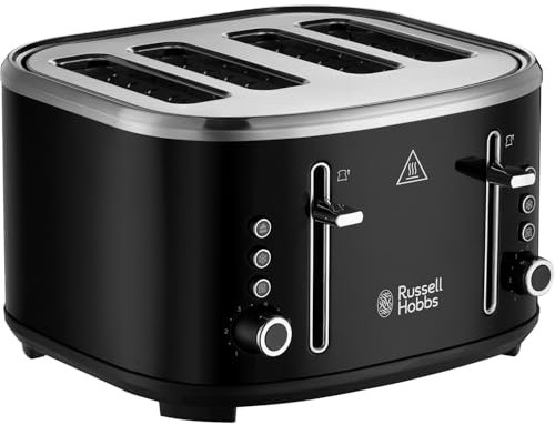 Russell Hobbs 4 Slice Toaster (Independent & Extra wide slots, 6 Browning levels, Frozen, cancel & reheat features with blue indicator light, removable crumb tray, Black) Stylevia 26292