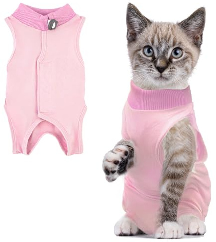 Kattåterställningsdräkt, Kattoperationsåterställningsdräkt Katt Baby växer efter operation Kattkroppsdräkt Katt Efter operationsdräkt Body efter operation Återställningsdräkt Buksår（M, Rosa）