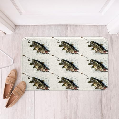 Loussiesd Groß Hecht Fisch Badematte 40x60cm Bass Groß Fische Badteppiche Mädchen Dekor Fisch Haken Angeln und Jagd Fischer Fisch Mann Badezimmerteppich Grün Badvorleger