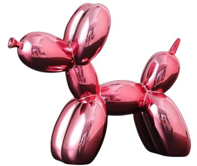 YOYUMI Scultura Cane Palloncino Statue - Decorazione in Resina con Superficie Brillante, Decorare il Soggiorno Camera da Letto Vetrina e Ufficio, Rosa 18 * 20 * 9cm