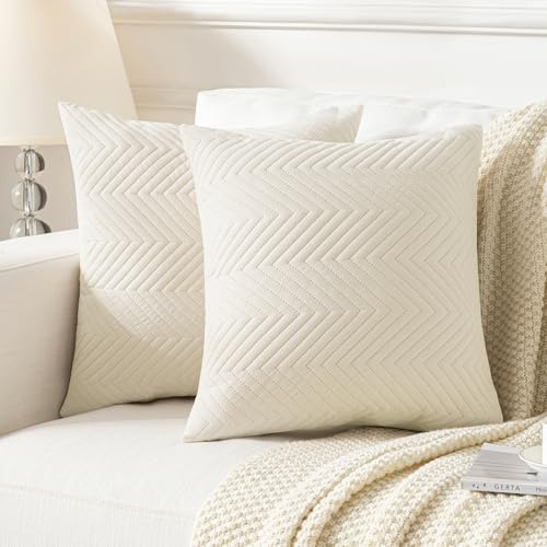 JELLYMONI Kissenbezüge 40x40cm 2er Set Weiß Kissenhülle Gestreift Polyester Zierkissenbezüge mit Reißverschluss Dekokissen Sofakissenbezug Wurfkissenbezug Deko für Sofa Wohnzimmer (KEIN Einsatz)