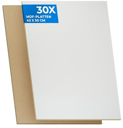 PEGBOARD MDF Zuschnitte 42 x 30 x 0,3cm 30er Set | 10/20 / 30 Stück MDF-Platten 3 mm einseitig weiß lackiert - mdf 3mm für Lasergravur, CNC-Bearbeitung, Fräsen, Basteln | Made in Germany