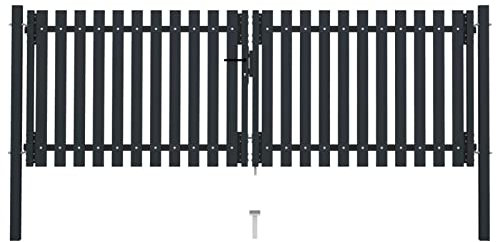 Xichuzi Doppelflügel Zauntor, Gartentor, Gartentür, Gartentüren, Tor Garten, Gartentüren, Garten Tore, Flügeltore, Stahl 306x125 cm Anthrazit