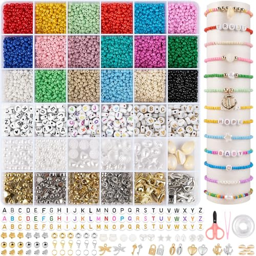 ARTREE 3mm Perlen für Armbänder 24 Farben Perlen zum Auffädeln Perlen Set mit Buchstabenperlen, Armband Selber Machen Perlenset für DIY Halsketten Handwerk Armbänder Schmuck (3mm-18 Farben)