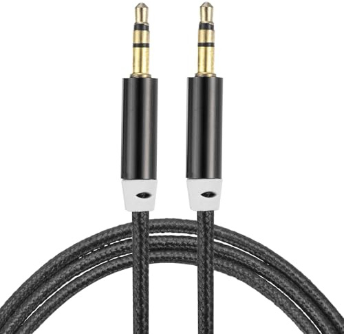 sourcing map Aux Cable 3.5mm Male to Male Nylon Braided Cord 3Ft 3 Pole Stereo Sound Auxiliary Cable Black for Earphones, Smart Phones, Home/Car Stereos, Speakers, Computers