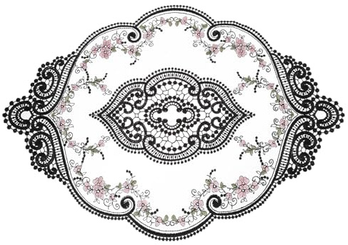 QUARKZMAN Napperon Rétro en Dentelle 12x17 Pouces Ovale Brodé Napperons De Table Dentelle Française Dessous De Tasse pour Mariage Maison, Noir