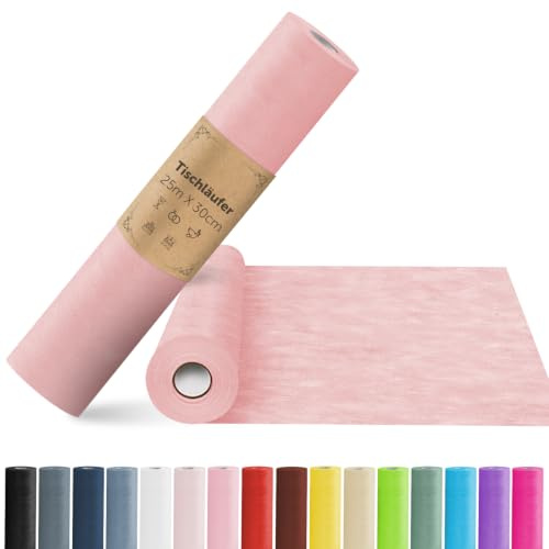 aboveBED 25m x 30cm Vlies Tischläufer, Tischläufer Rosa Tischdeko Tischband für Kommunion, Hochzeiten, Einschulung, Taufe, Geburtstage, Jugendweihe und Party