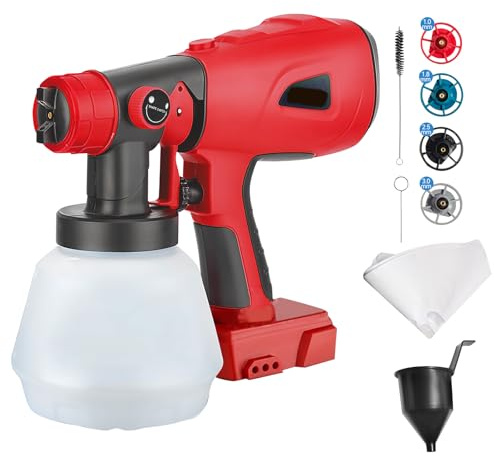 Akku Farbsprühsystem für Milwaukee M18 18V Akku, Bürstenlose Akku-Farbspritzgerät HVLP Farbspritzpistole mit 4 Düsen, 3 Mustern und 1000ml Behälter für Zäune, Wände und Möbel