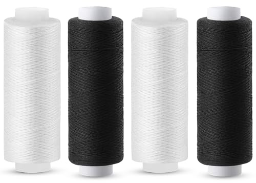 Tundi Filo da cucito, bianco e nero, 4 pezzi, 200 yards, filo per macchina da cucire, cucito a mano e ricamo