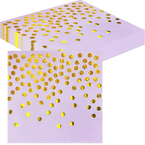 20pcs Purple Dot Paper Napkin 33x33CM,Soft Dots Disposable Luncheon Paper Party Serviettes Tableware for Birthday,Christmas Halloween,Wedding,BBQ,Parties Dinner Purple Gold Serviettes Napkins