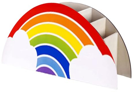NPXUAMTJ Stiftebecher aus Holz, Regenbogenform, Stifteständer, Schreibtisch-Bleistift-Organizer mit 5 Fächern, für Studenten, Lehrer, Büroangestellte, dekorativer Schreibtisch-Organizer