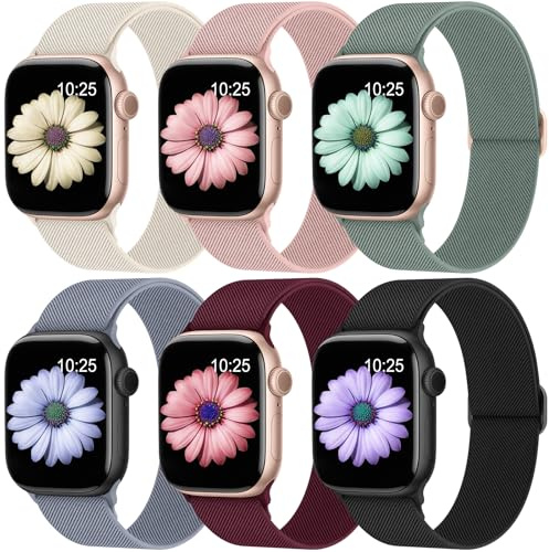 6 Pack Bracelets Élastique Compatible Avec Bracelet Apple Watch Femme Homme | 40mm 38mm 41mm 42mm 44mm 45mm 46mm 49mm Boucle Unique Résistante à L’Eau,Bracelet Sport Élastique pour Serie 11-1/SE/Ultra