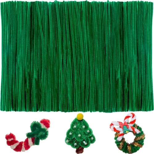 100 grün Pfeifenreiniger, 8 Mm, 30 Cm Chenilledraht Zum Basteln | Rote Pfeifenreiniger, 100 Stück, 6 mm Durchmesser, 30 cm Länge, Chenilledraht zum Basteln, Weihnachts