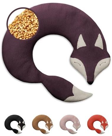 LESCHI Coussin chauffant micro ondes en coton 100% bio, Renard violet, Bouillotte graines de blé 100% bio, Bouillotte micro-ondes idéale pour réchauffer cervicale, épaules, cou, nuque
