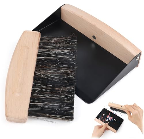 Nexlynk Mini Dustpan and Brush Set Black Tabletop Dustpan with Wooden Handle Small Handheld Dustpan and Broom Set for Desk Countertop Kitchen Crumbs Cleaning Portable Cleaning Tool