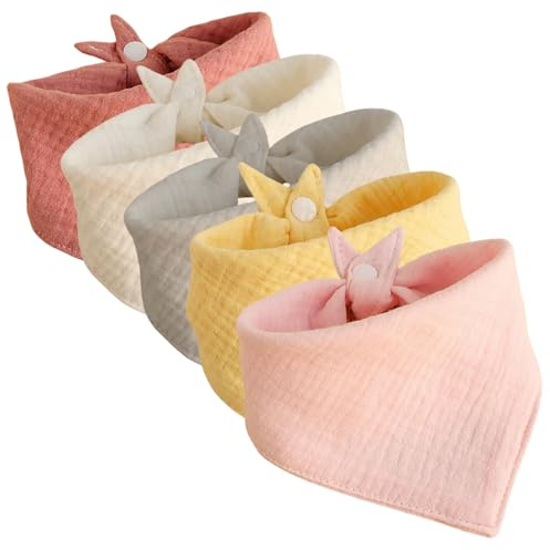 Maykafay Lot de 5 Bavoirs Bébé, Mousseline Foulard Bavoirs Bebe Réglables Doux Pour Garçons et Filles, Couleur Claire