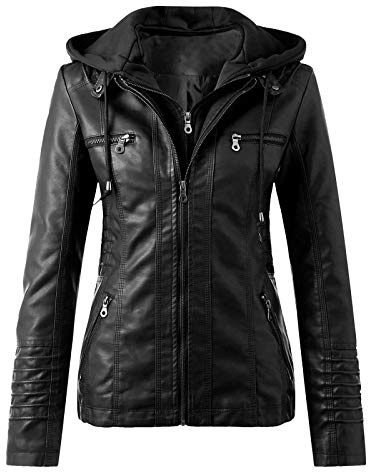 Foweknow Giacca in pelle da donna autunnale, in ecopelle, giacca per le mezze stagioni, con cappuccio, taglie grandi, giacca da motociclista, giacca autunnale, slim fit, felpa con cappuccio, cappotto
