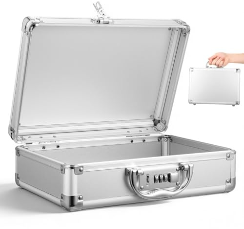 Toyvian Aluminium Werkzeugkoffer mit Zahlenschloss Kleiner Robuster Aufbewahrungskoffer für Mechaniker Tragbarer Alu-koffer mit Gepolstertem Innenraum Multifunktionaler Organizer für