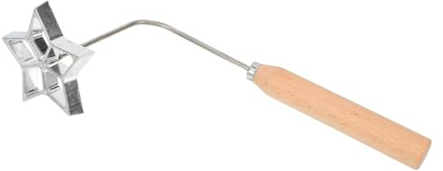 NUOBESTY Moule à Frire à L'Huile en Alliage d'Aluminium Manche en Bois Moule à Pâte à Timbale Perforé d'Étoile Ustensile Cuisine Léger et Portable pour Friture Maison