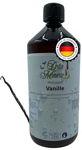 Dufte Momente Massageöl Vanille – 1 Liter – auf Paraffinölbasis – warm & sanft – professionelle Massage & Wellness – lange Gleitfähigkeit – Made in Germany