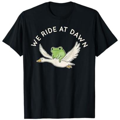 We Ride at Dawn Funny Frog Riding Goose Chaotic Animal T-Shirt