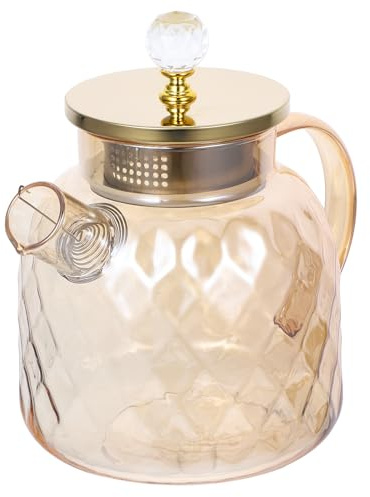 PRETYZOOM Pichet en Verre Borosilicaté 1,5l avec Couvercle, Couleur Ambre, Grosse Carafe Réservoir D'eau Cuisine et Salon, Pichet à Thé Glacé et Boissons Froides, Usage Domestique