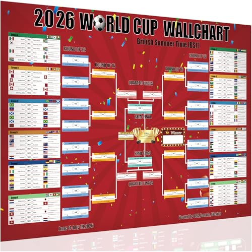 Flankor Extra Large World Cup Wall Chart 2026, 100×70cm World Cup Football 2026 Schedule Poster, Football Party Decorations for Home Office Bar Club Decorations Great Gifts for Soccer Fans